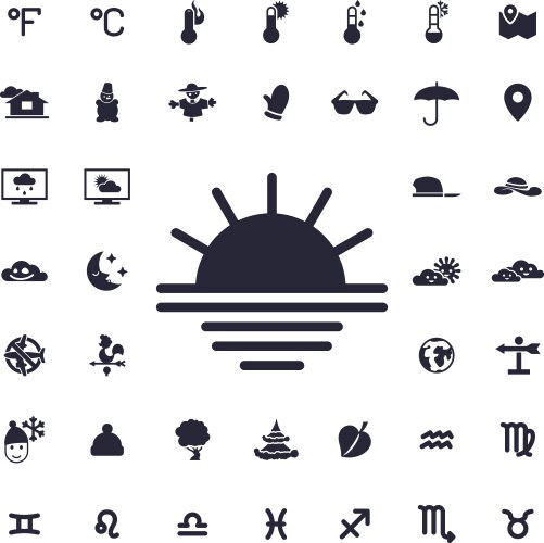 Half sun solar sunrise sunset weather icon set Vector Image