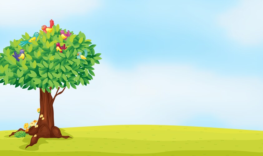 Border design with tree and fence Royalty Free Vector Image