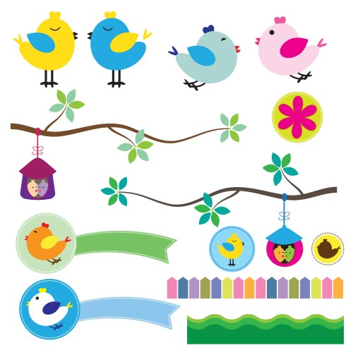 Cute bird cartoon set Royalty Free Vector Image
