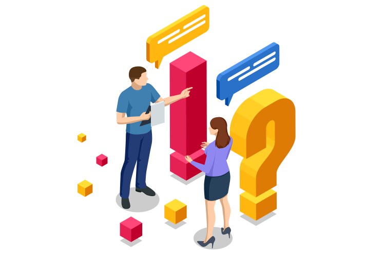 Isometric question marks message box vector image