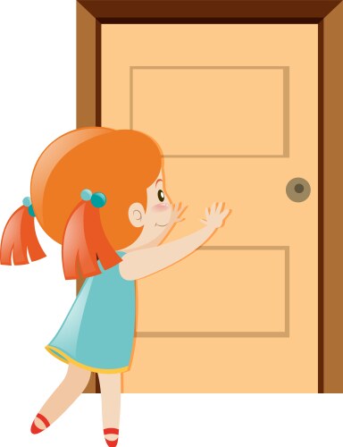 Little girl pushing the door open Vector Image