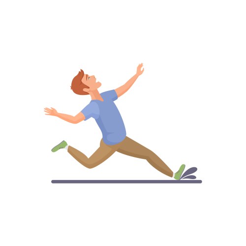 careless man running on slippery wet road vector