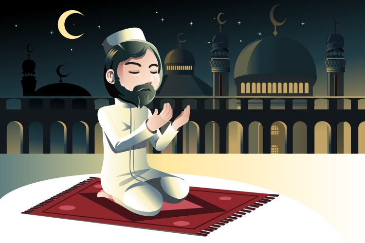 Muslim person praying at mosque Royalty Free Vector Image