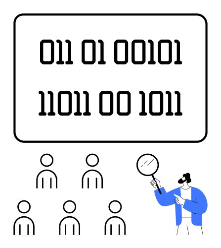 Analyzing binary code individual with magnifying vector image