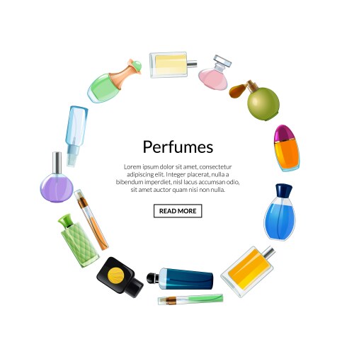 Perfume bottles in circle shape with place vector image