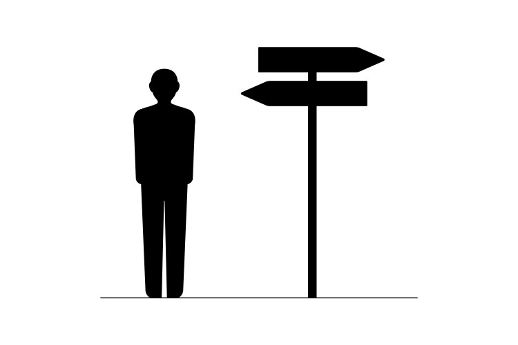 Icon of a man standing at crossroads vector image