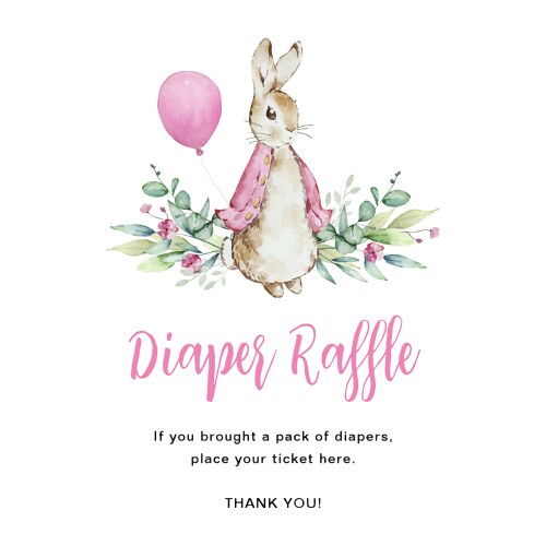 Pink Peter Rabbit Diaper Raffle Poster Vector Image
