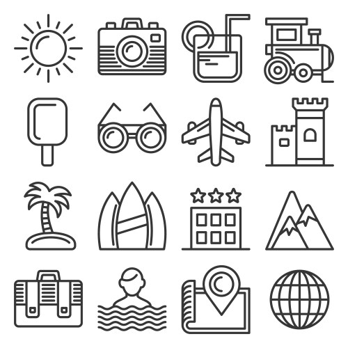 Summer icons set on white background line style Vector Image