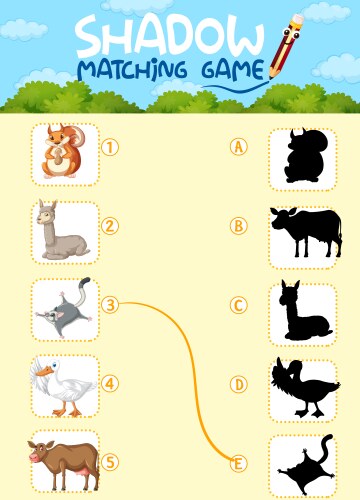 Shadow matching game african animal Royalty Free Vector