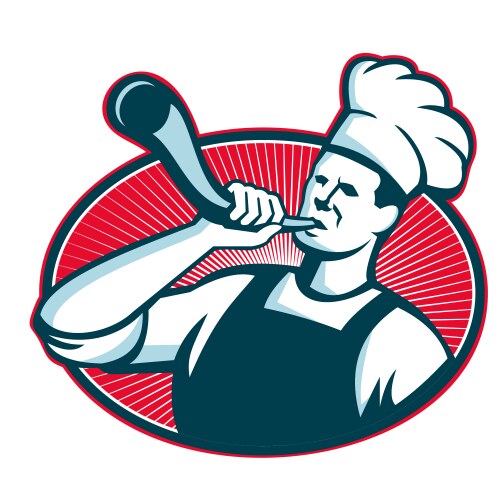 Chef cook blowing bull horn Vector Image