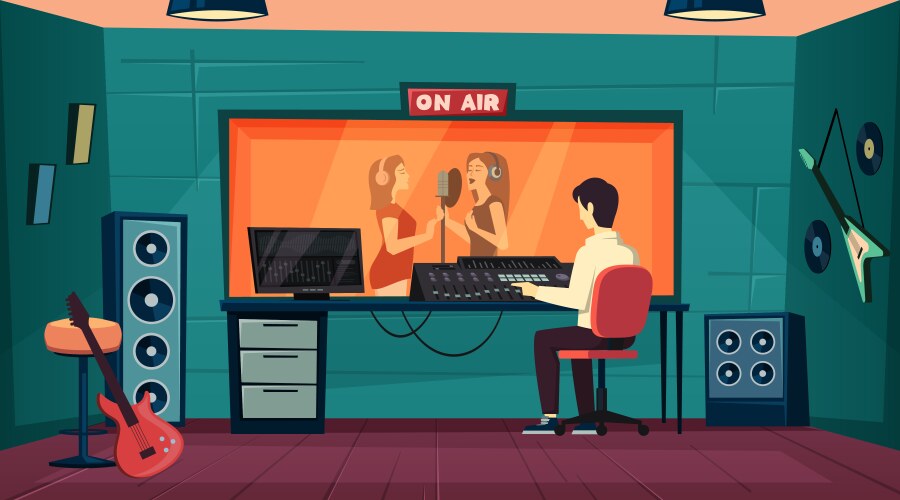 Music recording studio cartoon flat sound vector image