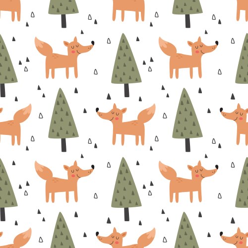 seamless pattern of cute fox in forest vector image