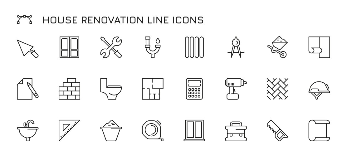 home renovation line icons handsaw screwdriver vector image