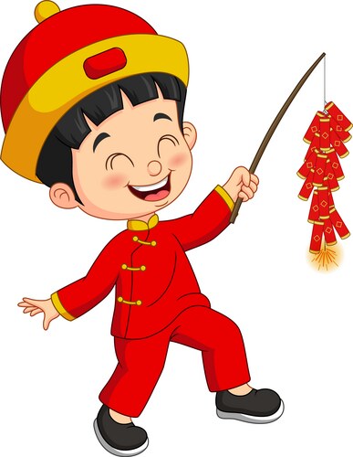 Cartoon chinese boy holding a firecracker Vector Image