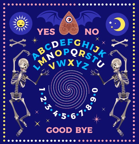 Ouija board with skeletons occultism set vector image