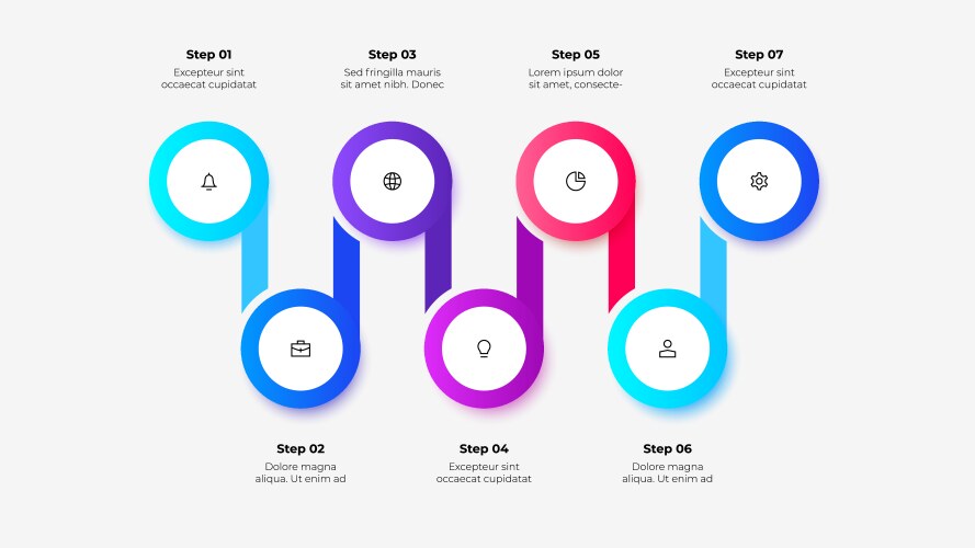 concept of 7 steps business timeline creative vector