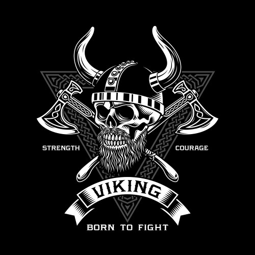 Viking Warrior Skull with Crossed Axes Vector Image