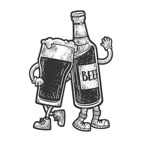 beer bottle hugs glass of sketch vector image