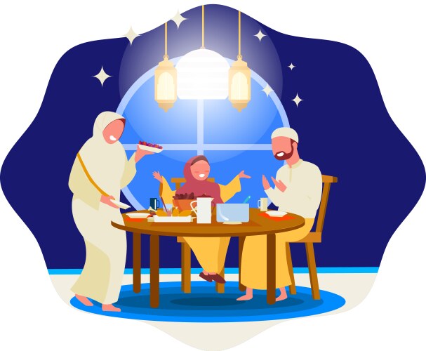 iftar fasting with family or dinner vector