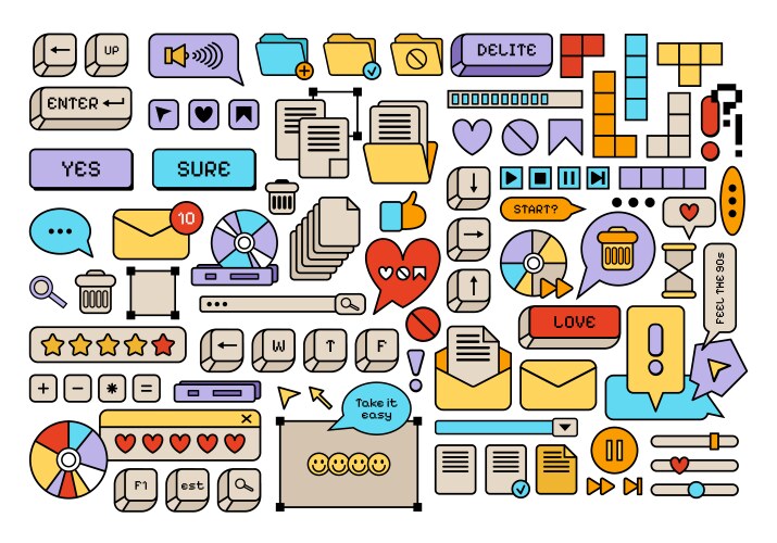 Retro style y2k ui and ux windows elements set vector image
