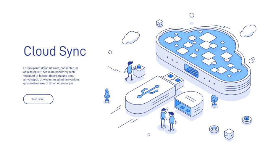 cloud sync synchronization or backup download vector