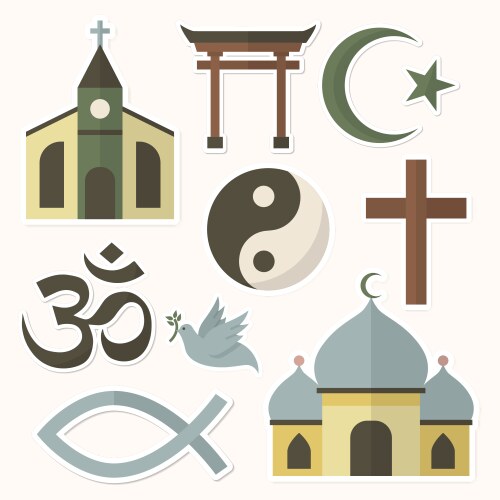 mixed religious symbols sticker set vector image