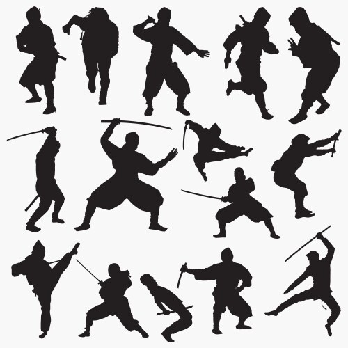 Ninja Silhouettes - Warrior Collection Vector Image