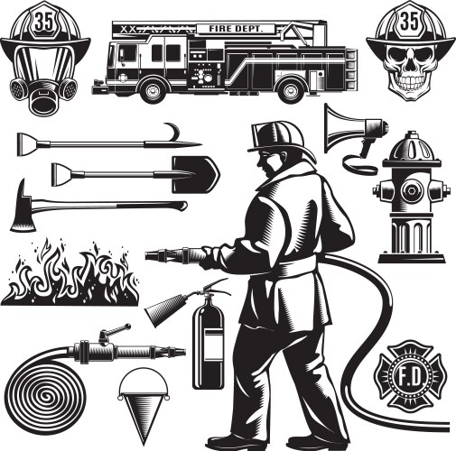 Vintage monochrome firefighting emblems set Vector Image