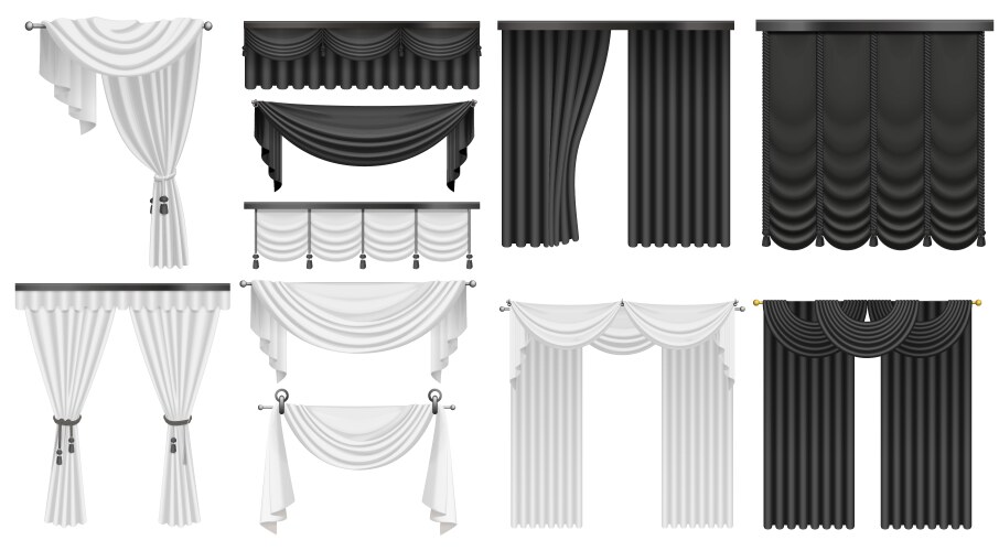 Black curtain image drapery fabric 3d realistic Vector Image