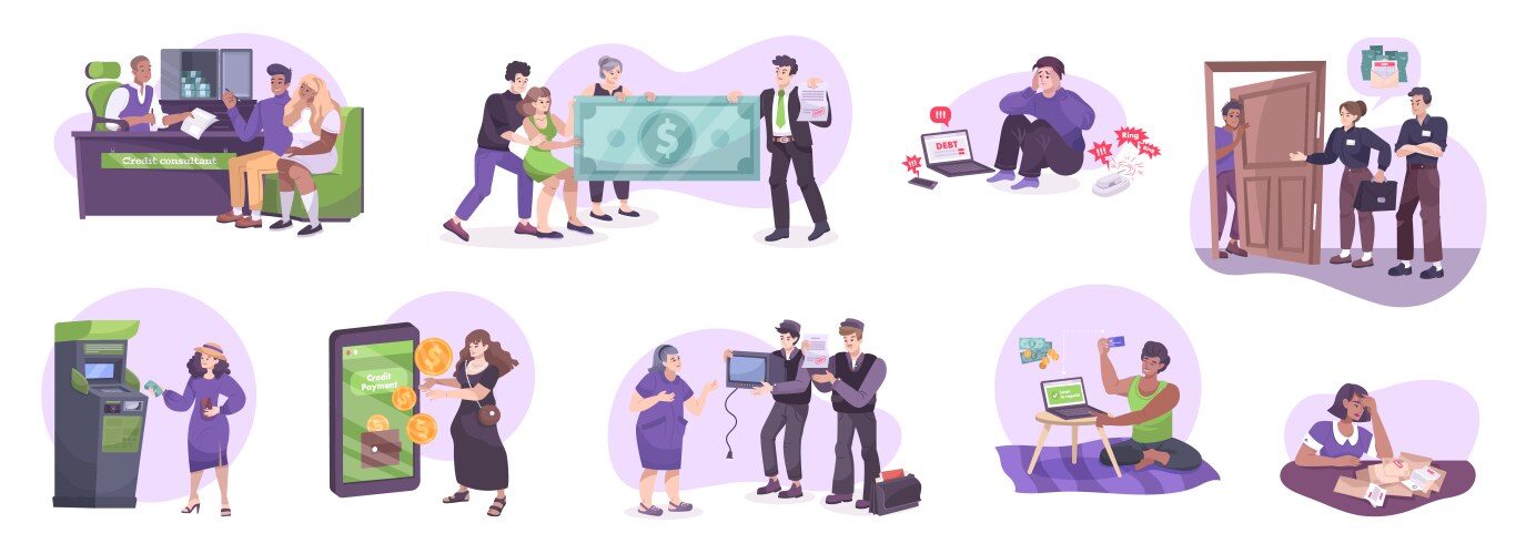Bank flat set Royalty Free Vector Image - VectorStock