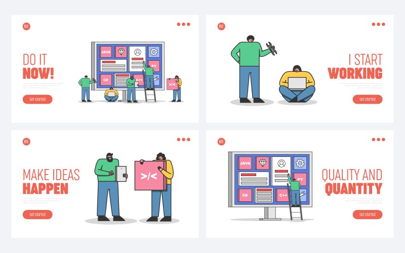 set landing pages for web development coding vector