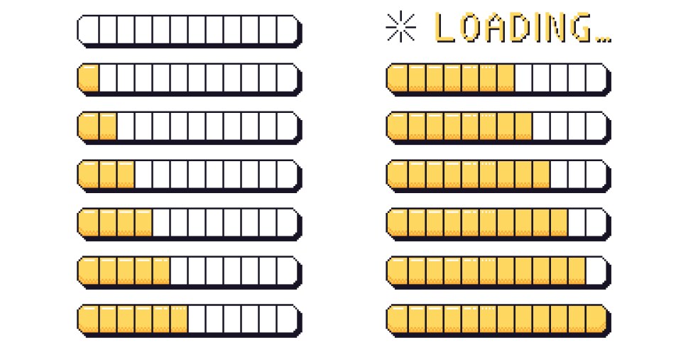 Pixel art loading bar interface 8 bit game vector image