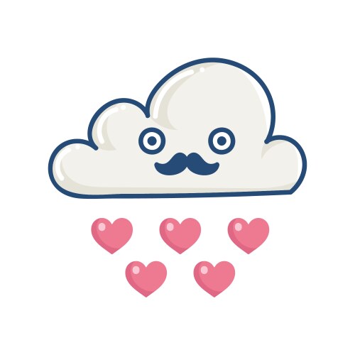 kawaii mustache cloud raining hearts vector image