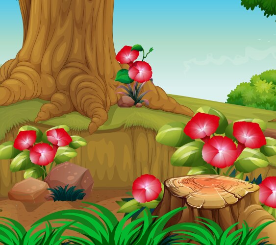 Nature scene background with butterflies flying Vector Image