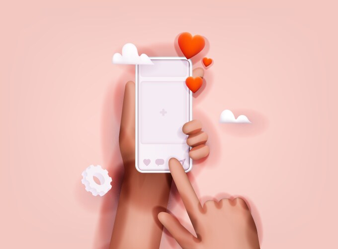 Hand holding mobile smart phone with social media vector image