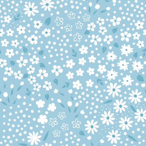 White ditsy flowers on blue seamless Royalty Free Vector