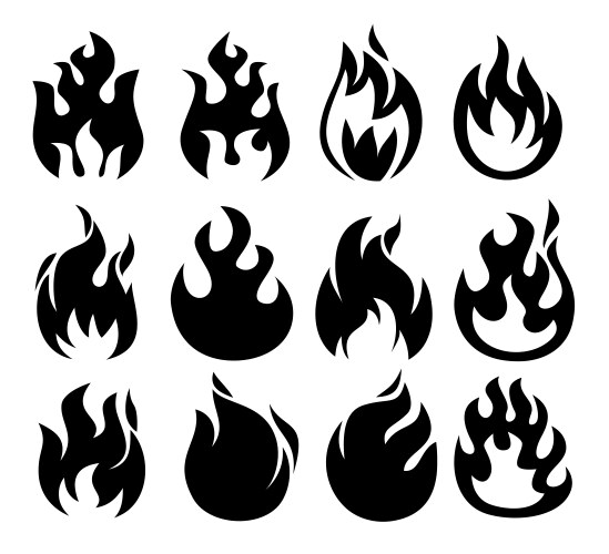 Fire flames set icons Royalty Free Vector Image