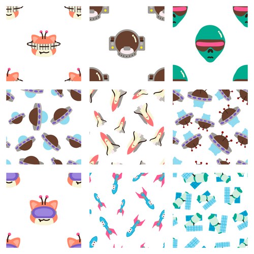 Space Doodle Pattern - Planets & Aliens Vector Image