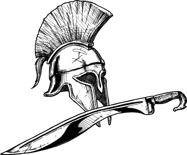Ancient Corinthian Helmet & Kopis Sword Vector Image