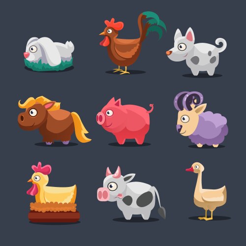 Farm animal collection set Royalty Free Vector Image