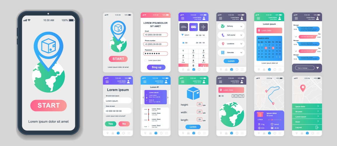 delivery mobile app screens set for web templates vector image