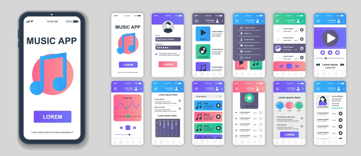 Education mobile app screens set for web templates