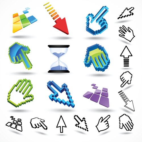 Mouse cursor simple flat color icons set Vector Image