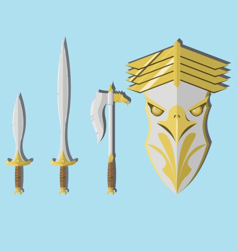 Cartoon fantasy weapons icons set Royalty Free Vector Image