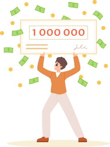 Winner in lottery with money check prize happy vector image