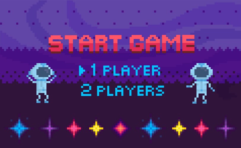 Retro pixel art game start screen with player – Royalty-Free Vector ...