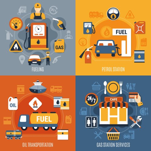 Gas station isometric set Royalty Free Vector Image