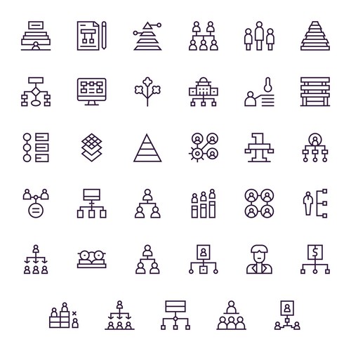 Hierarchy Line Icons - Business &amp; Organization Vector Image