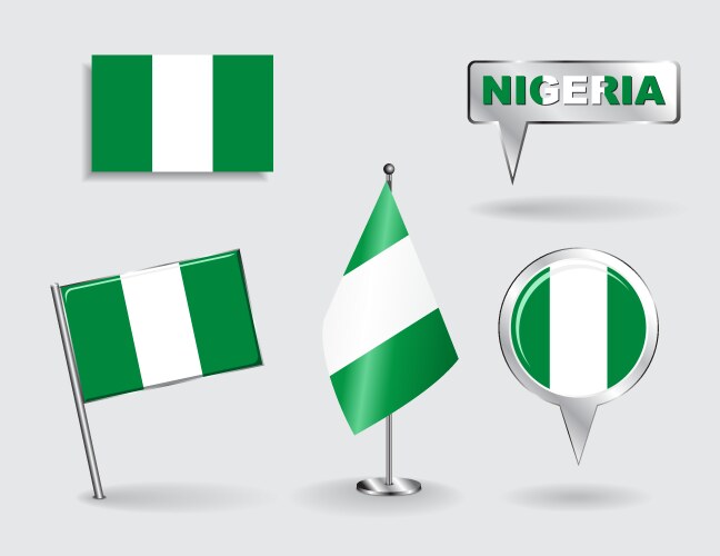 Set of nigerian pin icon and map pointer flags vector image
