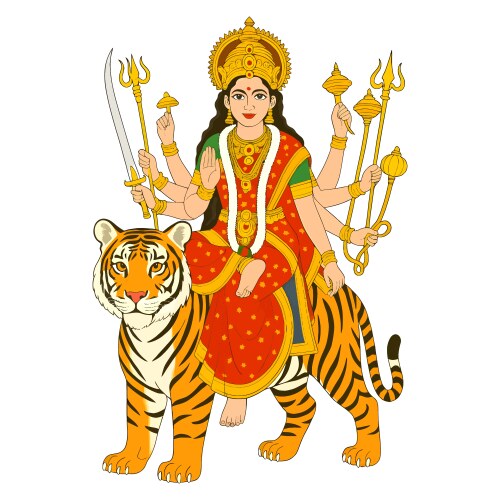 Goddess Durga on Tiger Vector Image